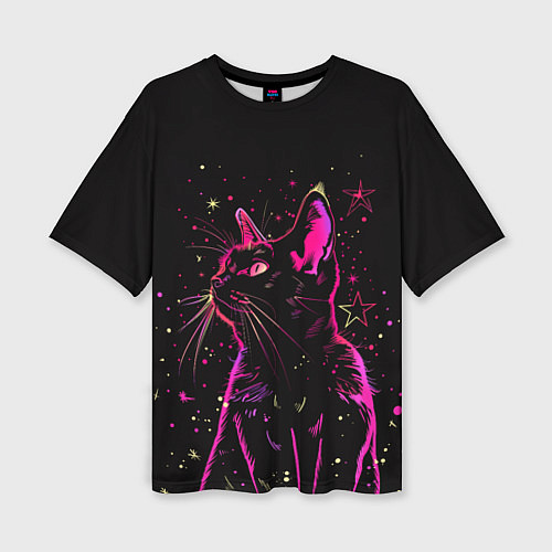 Женская футболка оверсайз Кот в звездах / 3D-принт – фото 1