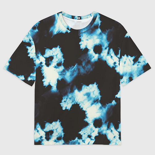 Женская футболка оверсайз Чёрно синий тай дай / 3D-принт – фото 1