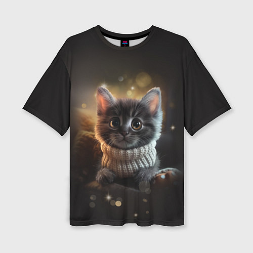 Женская футболка оверсайз Котенок в свитере - нейросеть / 3D-принт – фото 1