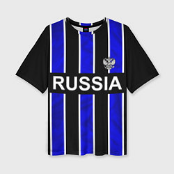 Женская футболка оверсайз Россия- черно-синяя униформа