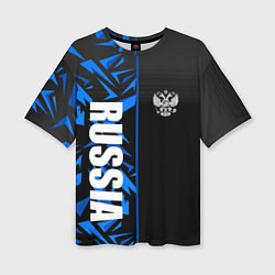 Женская футболка оверсайз Россия - синяя абстракция