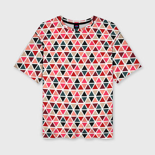Женская футболка оверсайз Бирюзово-розовый геометричный треугольники / 3D-принт – фото 1
