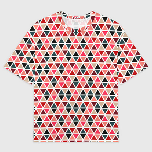 Женская футболка оверсайз Бирюзово-розовый геометричный треугольники / 3D-принт – фото 1