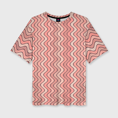 Женская футболка оверсайз Волнистые линии персиковый / 3D-принт – фото 1