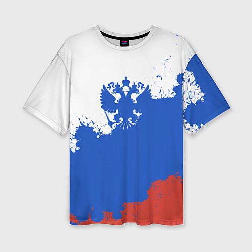 Женская футболка оверсайз Российский триколор и герб / 3D-принт – фото 1