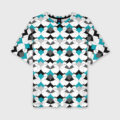 Женская футболка оверсайз Разноцветный черный голубой с белым геометрический / 3D-принт – фото 1