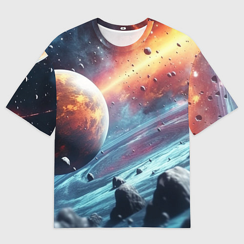 Женская футболка оверсайз Объемный космос и планеты / 3D-принт – фото 1