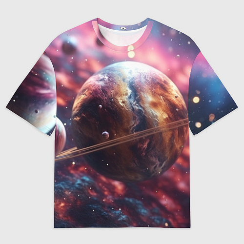 Женская футболка оверсайз Объемный космос и планеты / 3D-принт – фото 1