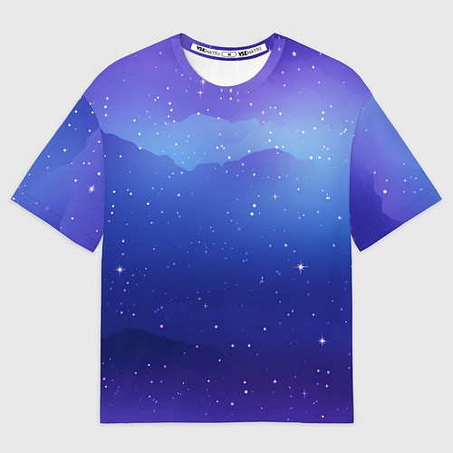 Женская футболка оверсайз Синий космос и звезды / 3D-принт – фото 1