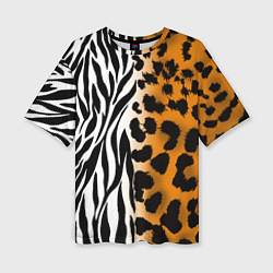 Женская футболка оверсайз Леопардовые пятна с полосками зебры