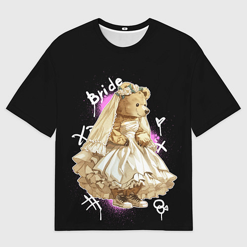 Женская футболка оверсайз Невеста - медведь / 3D-принт – фото 1