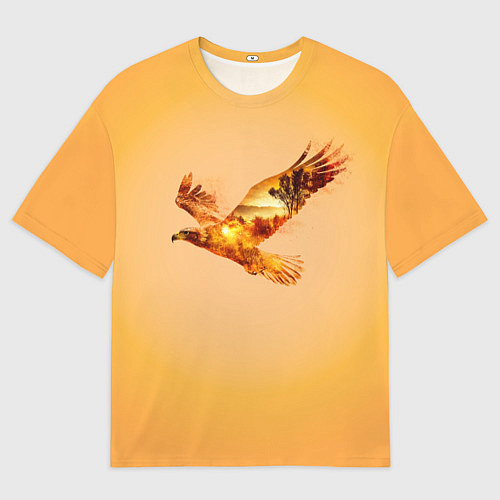 Женская футболка оверсайз Орел с пейзажем на закате двойная экспозиция / 3D-принт – фото 1