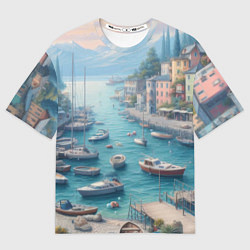 Женская футболка оверсайз Гавань с лодками