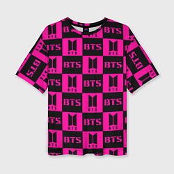Женская футболка оверсайз BTS pattern pink logo