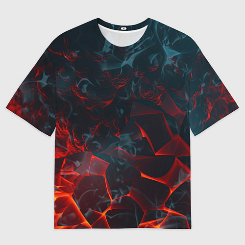 Женская футболка оверсайз Темная абстракция с разломом красных плит / 3D-принт – фото 1