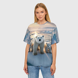 Футболка оверсайз женская Polar bear with her cubs - ai art, цвет: 3D-принт — фото 2