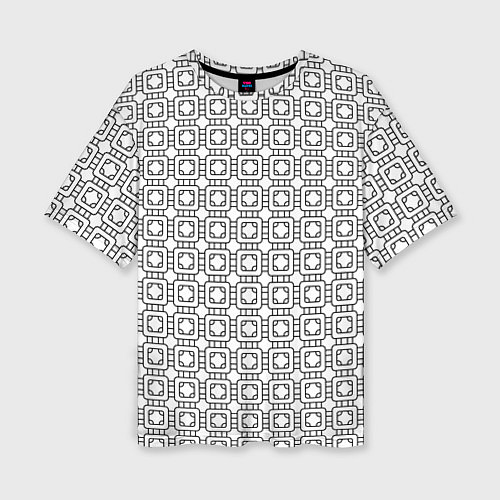 Женская футболка оверсайз Черный геометрический узор на белом фоне / 3D-принт – фото 1