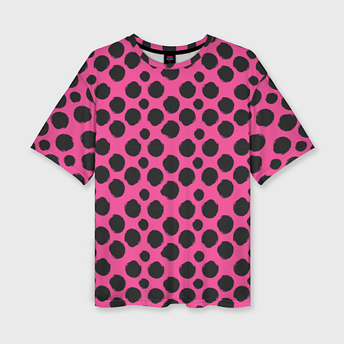 Женская футболка оверсайз Гороховый тренд черный на розовом фоне / 3D-принт – фото 1