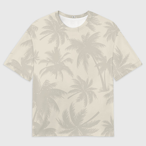 Женская футболка оверсайз Бежевые пальмы паттерн / 3D-принт – фото 1