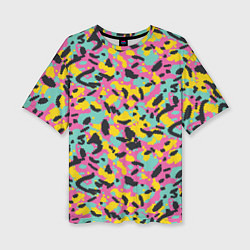 Женская футболка оверсайз Пиксельный камуфляжный паттерн в неоновых цветах