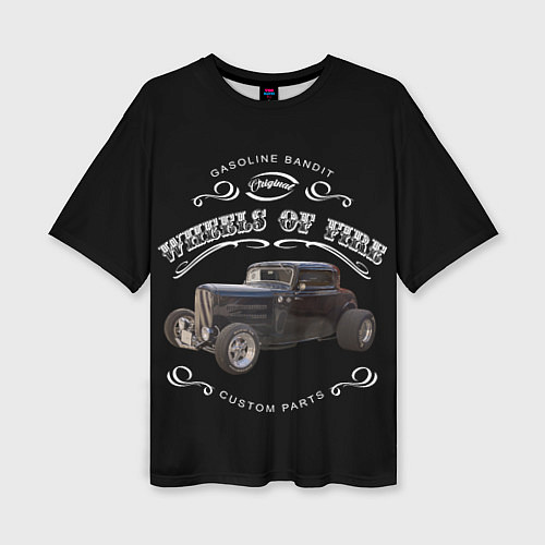 Женская футболка оверсайз Хот-род и надпись колеса огня / 3D-принт – фото 1