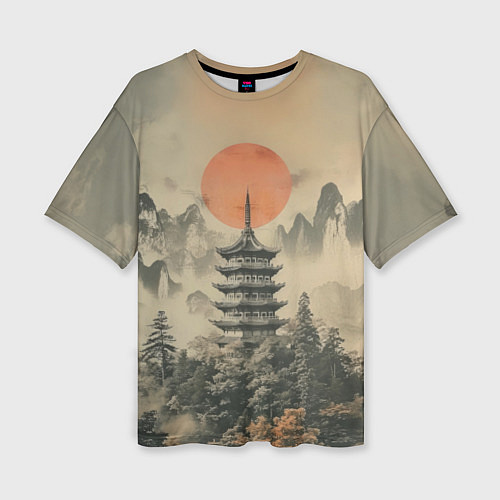 Женская футболка оверсайз Японская башня / 3D-принт – фото 1