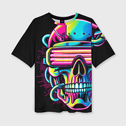 Женская футболка оверсайз Cyber skull - ai art neon