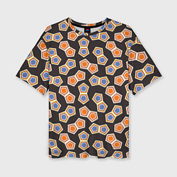 Футболка оверсайз женская Сине-оранжевая мозаика на черном, цвет: 3D-принт