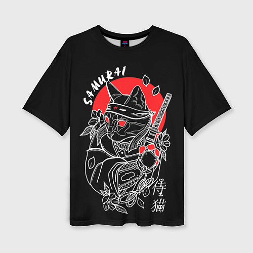 Женская футболка оверсайз Черный кот - самурай / 3D-принт – фото 1