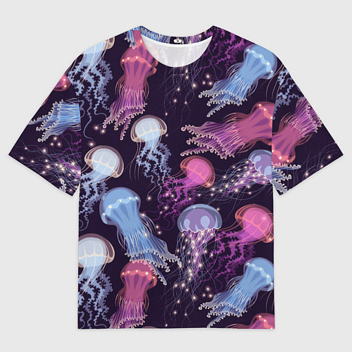 Женская футболка оверсайз Светящиеся медузы / 3D-принт – фото 1