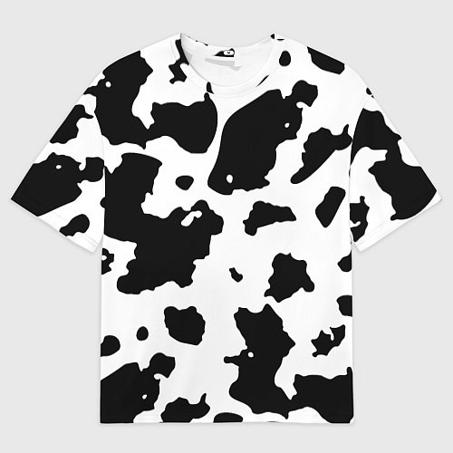 Женская футболка оверсайз Черно белый коровий узор / 3D-принт – фото 1