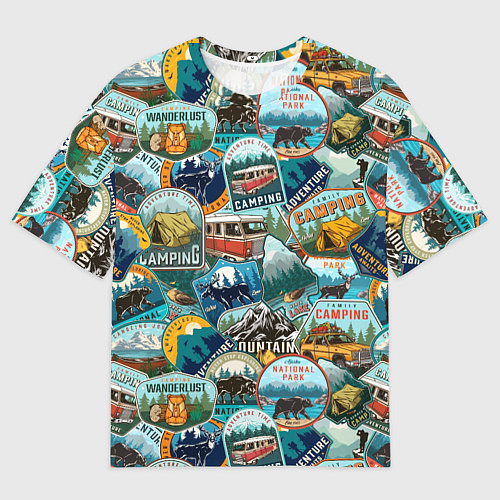 Женская футболка оверсайз Adventure stickers / 3D-принт – фото 1