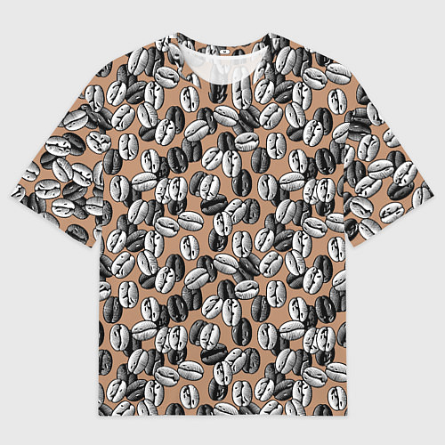 Женская футболка оверсайз Кофейные зерна узор / 3D-принт – фото 1