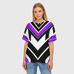 Футболка оверсайз женская Фиолетово-белые полосы на чёрном фоне, цвет: 3D-принт — фото 2