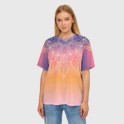 Футболка оверсайз женская Сине-оранжевый градиент с узором мандала, цвет: 3D-принт — фото 2