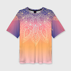 Футболка оверсайз женская Сине-оранжевый градиент с узором мандала, цвет: 3D-принт