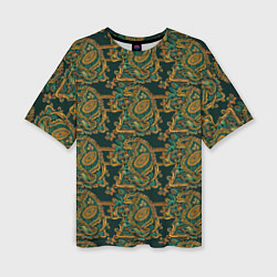Футболка оверсайз женская Орнамент зеленый пейсли, цвет: 3D-принт