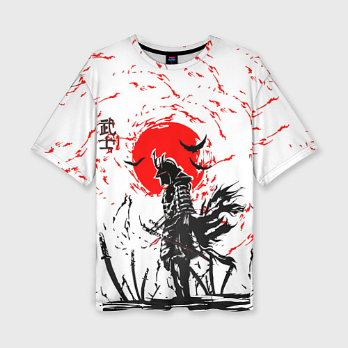 Женская футболка оверсайз Самурай на фоне солнца / 3D-принт – фото 1