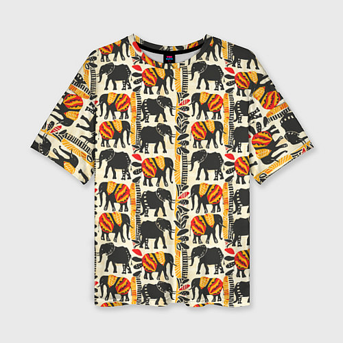 Женская футболка оверсайз Африканские узор слон / 3D-принт – фото 1