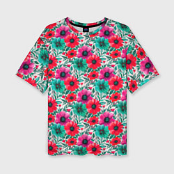 Женская футболка оверсайз Анемоны цветы яркий принт