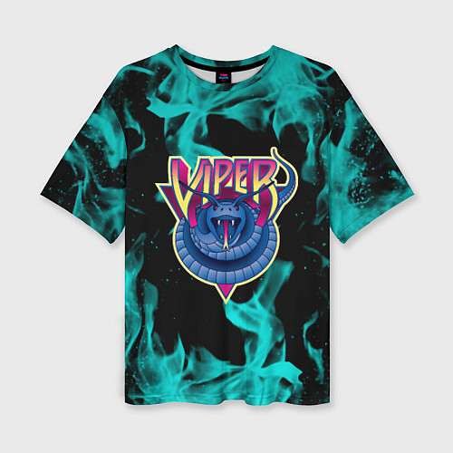 Женская футболка оверсайз Вайпер flame neon game / 3D-принт – фото 1