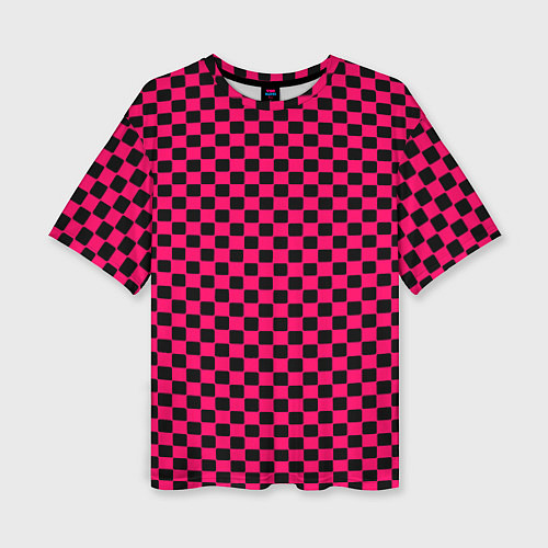 Женская футболка оверсайз Паттерн розовый клетка / 3D-принт – фото 1