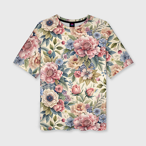 Женская футболка оверсайз Нежные цветочные мотивы / 3D-принт – фото 1