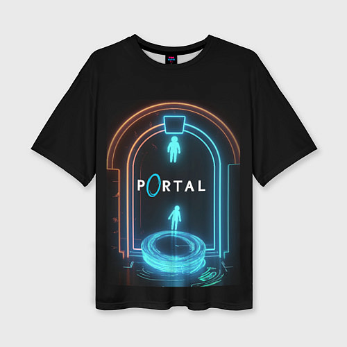 Женская футболка оверсайз Portal neon style logo / 3D-принт – фото 1