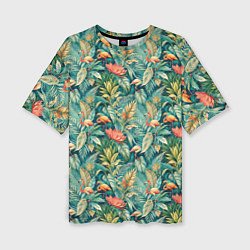 Женская футболка оверсайз Тропический фламинго в цветах