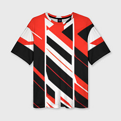 Футболка оверсайз женская Black and red stripes on a white background, цвет: 3D-принт