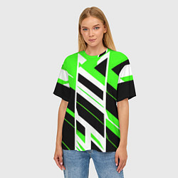 Футболка оверсайз женская Black and green stripes on a white background, цвет: 3D-принт — фото 2