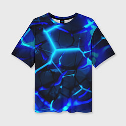 Футболка оверсайз женская Яркие голубые неоновые плиты в разломе, цвет: 3D-принт