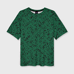 Женская футболка оверсайз Чёрно-зелёный волнистая текстура