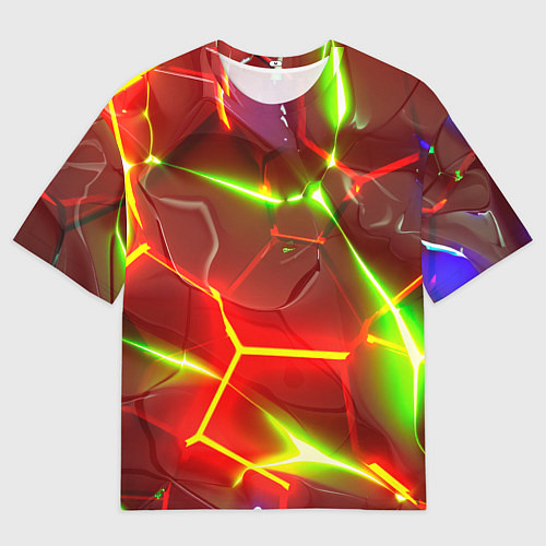 Женская футболка оверсайз Неоновые красные плиты с ярким светом / 3D-принт – фото 1